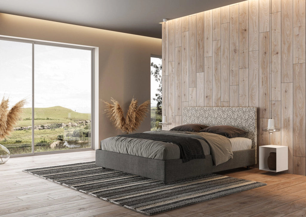 Letto matrimoniale senza rete imbottito 160x210 tessuto Era 2 grigio Arla