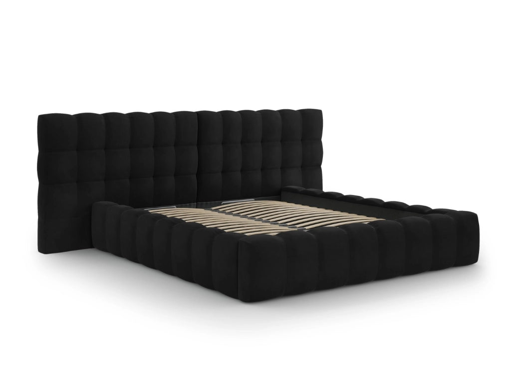 Cosmopolitan Design - Letto a cassettone con testiera doppia "Bali" 140x200cm in velluto nero 