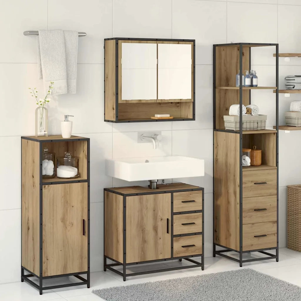 Set di mobili per il bagno con porta 3 pcs Rovere artigianale