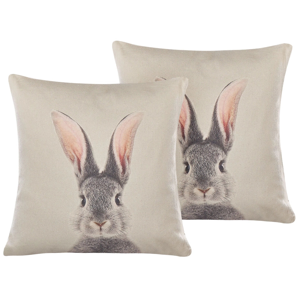 Set di 2 cuscini in cotone grigio talpa con stampe di animale quadrati 45 x 45 cm con inserto decorazioni pasquali decorativi