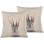 Set di 2 cuscini in cotone grigio talpa con stampe di animale quadrati 45 x 45 cm con inserto decorazioni pasquali decorativi