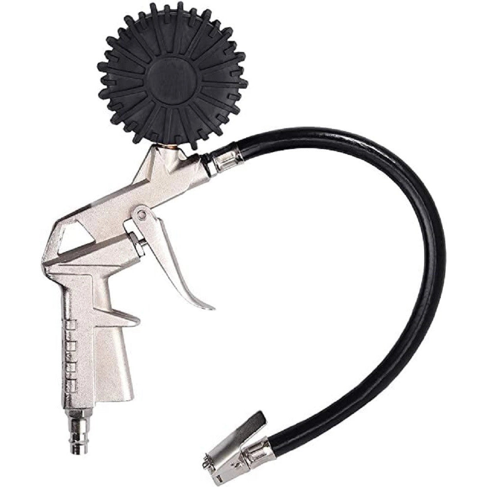 Trade Shop - Pistola Manometro Per Gonfiaggio Misura Pressione Gomme Auto Moto Bici Psi/bar Tubo 30cm -