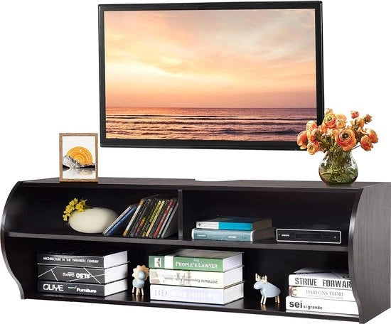 Cassa TV a muro e libera, cassa TV in legno moderno, tavolo TV con 3 contenitori aperti, supporto TV per schermo da 32 a 55 pollici, TV lowboard, 123 x 41 x 41 cm