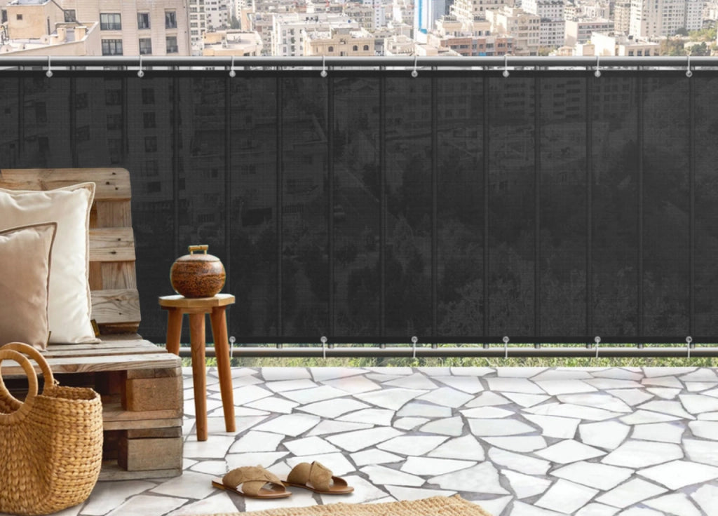 Telo Frangivista Vento Copribalcone Ringhiera Esterno Giardino Tinta Unita Grigio Con Occhielli