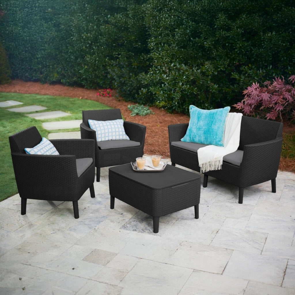 Set salotto da esterno Whitby, Salottino outdoor, Set da balcone o giardino, Composizione soggiorno per esterni, 133x67 h76 cm, Antracite
