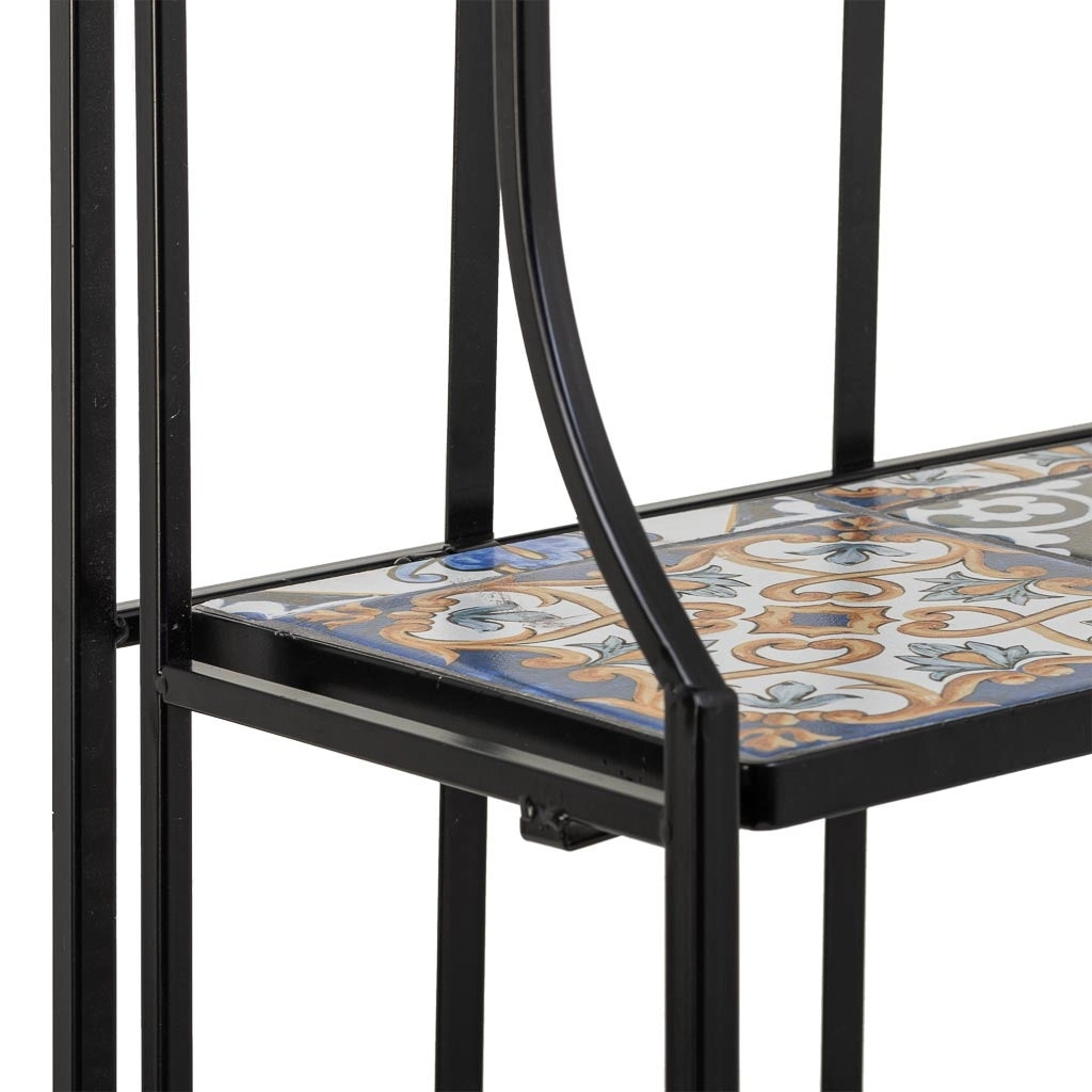 Scaffale in mosaico e ferro battuto nero 57x27x133h