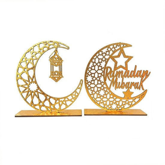 Decorazioni per Ramadan, 2 pezzi, decorazione mensile in legno, Eid Mubarak, decorazione, Ramadan, set di decorazioni DIY, Bajram musulmano, decorazione mensile per tavola (Ramadan B)