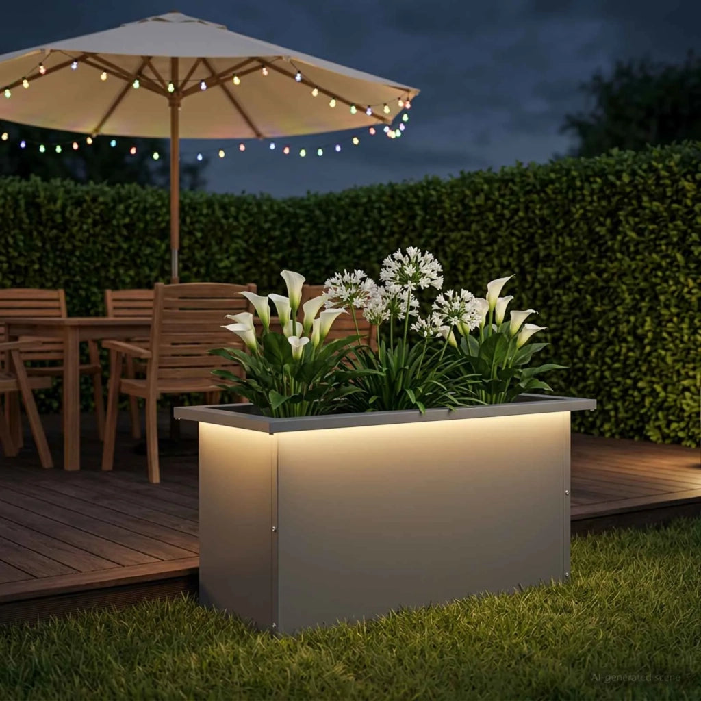 Fioriera da giardino con LED Antracite 30 x 60 x 30 cm Acciaio 8008088