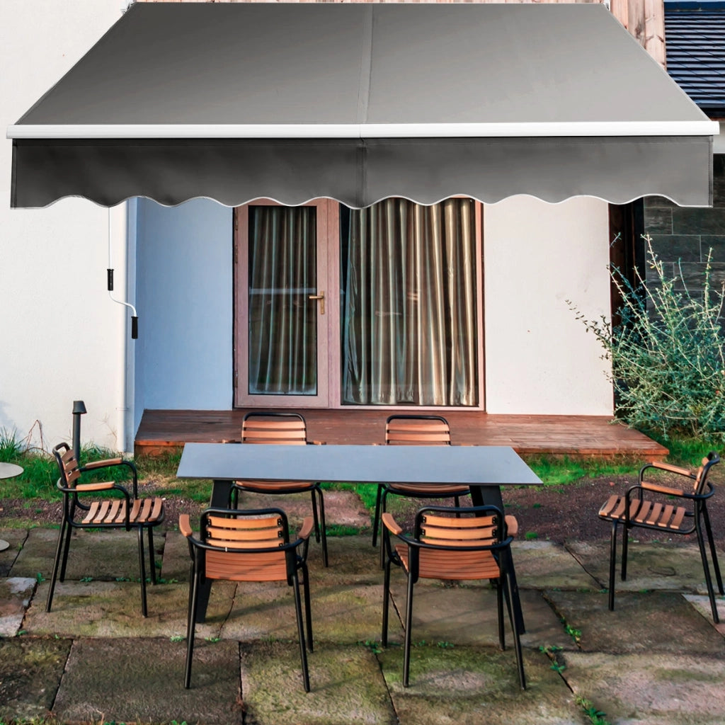 Tenda parasole in alluminio con manovella e poliestere impermeabile, Tenda da sole retrattile 295x250cm Grigio-Tende parasole