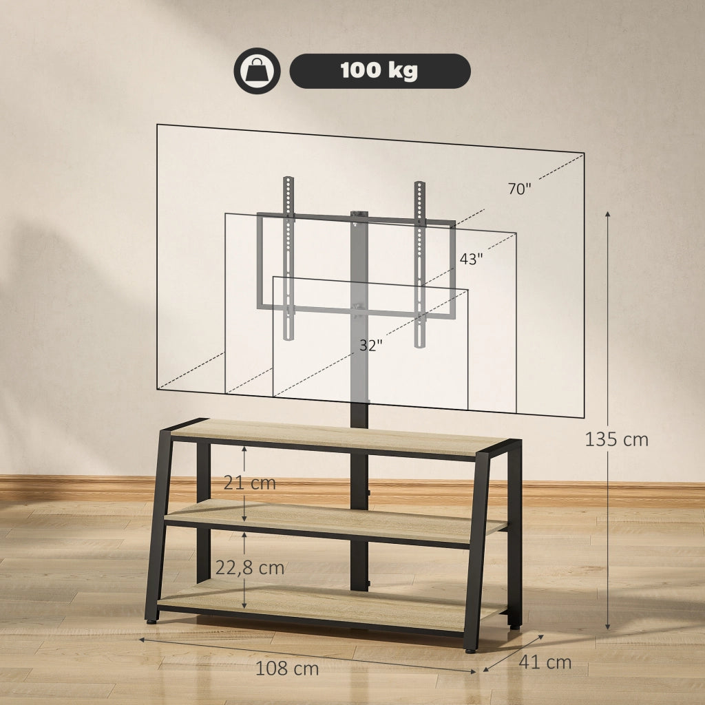 Mobile TV con supporto per televisori 32-70 pollici, ripiani aperti, angolo regolabile 35¡ã ¨C Minimal ¨C 108x41x135cm, effetto legno naturale