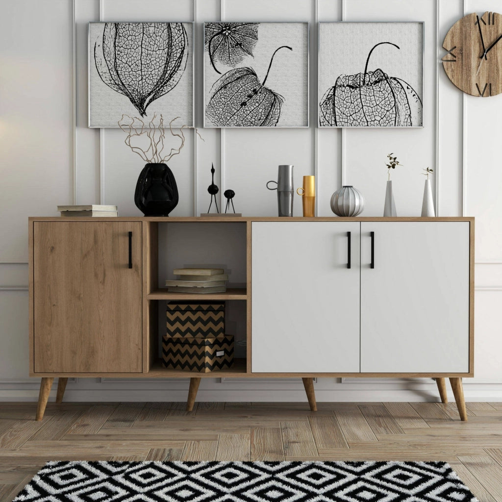 Madia Vardah, Credenza 3 Ripiani, 180x45x80h cm Marrone Quercia