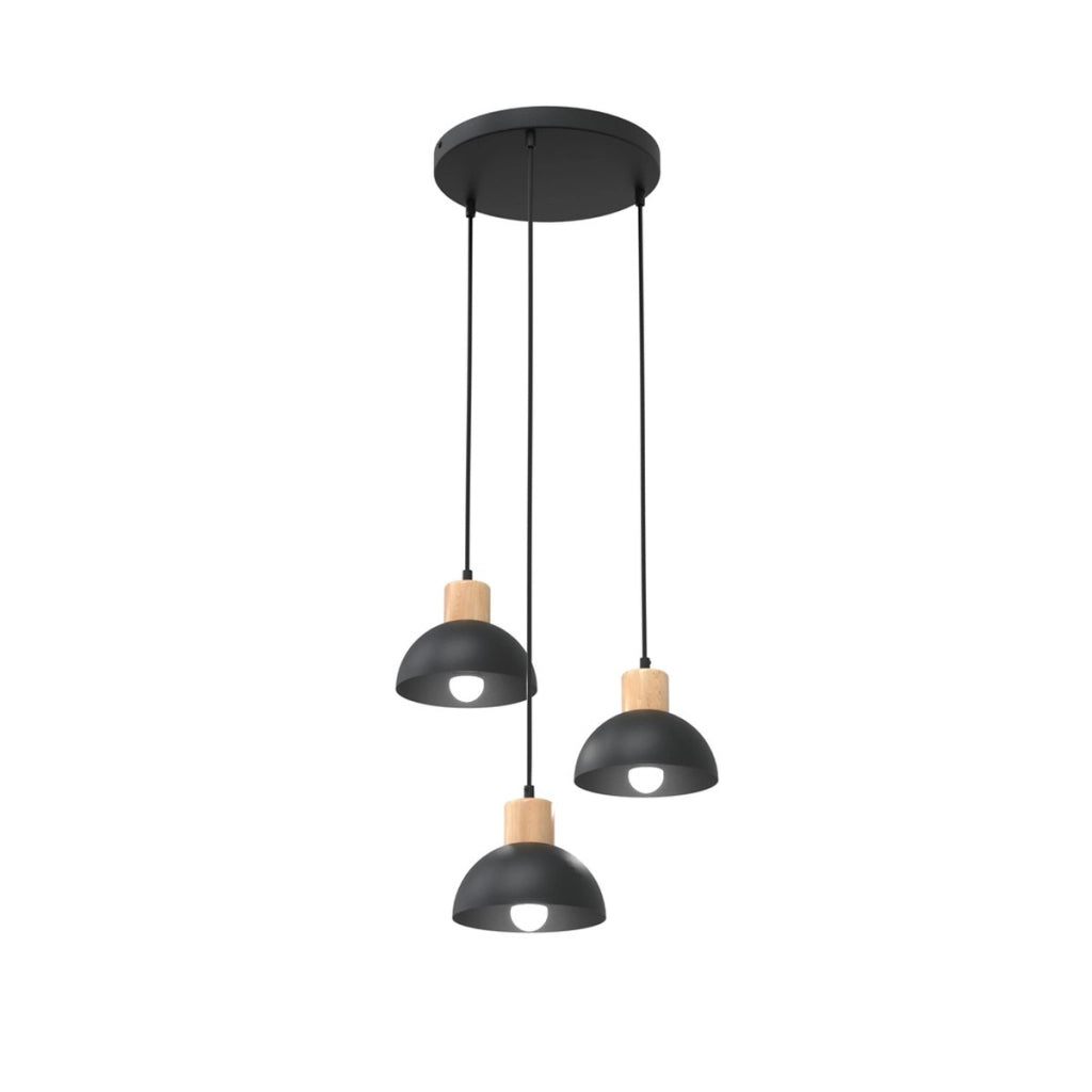 Lampada a sospensione Seco in metallo nero e legno