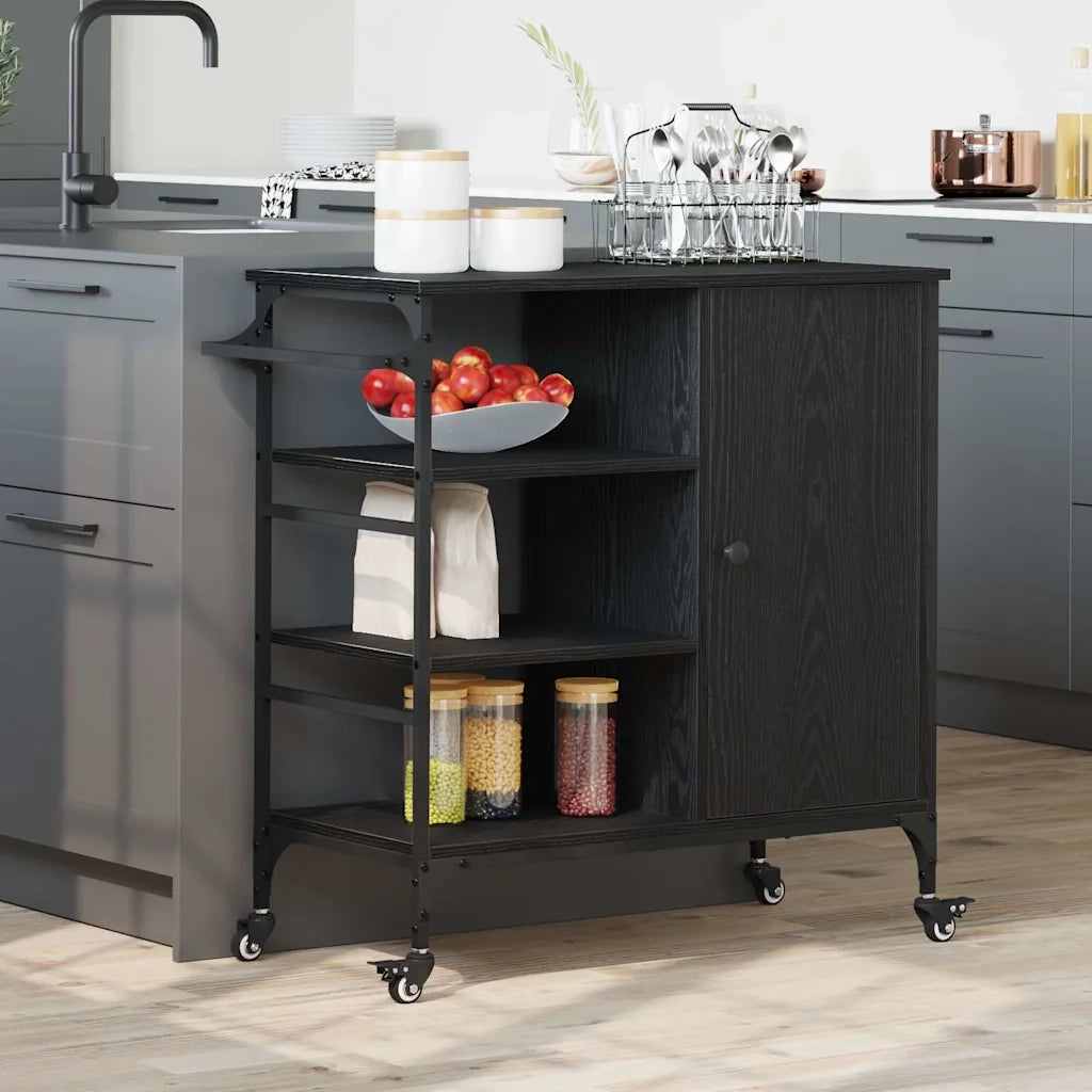 Carrello da Cucina Rovere Nero 87,5 x 39 x 84,5 cm 871665
