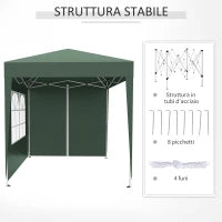 Gazebo 2x2 m Pieghevole con 4 Pareti Rimovibili e Borsa da Trasporto, in Metallo e Poliestere, Verde