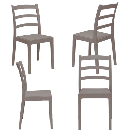 Set 4 sedie in polipropilene REA, MADE IN ITALY, impilabile, resistente ai raggi UV, design classico, ideale per sala da pranzo, cucina, sala d’attesa, bar, ristoranti o giardino, colore Tortora