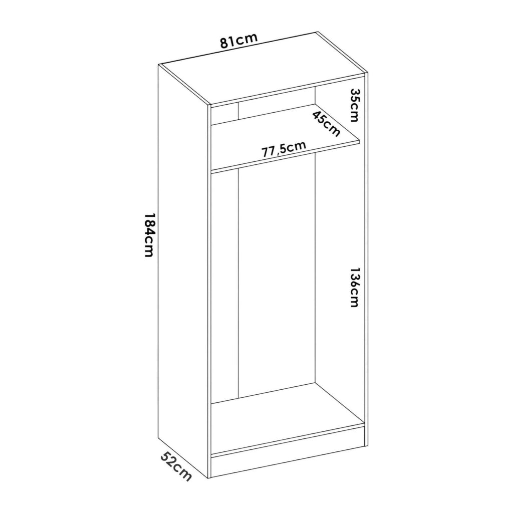 Guardaroba Artu, Mobile appendiabiti per camera da letto, Armadio a 2 ante battenti, 81x52h184 cm, Rovere