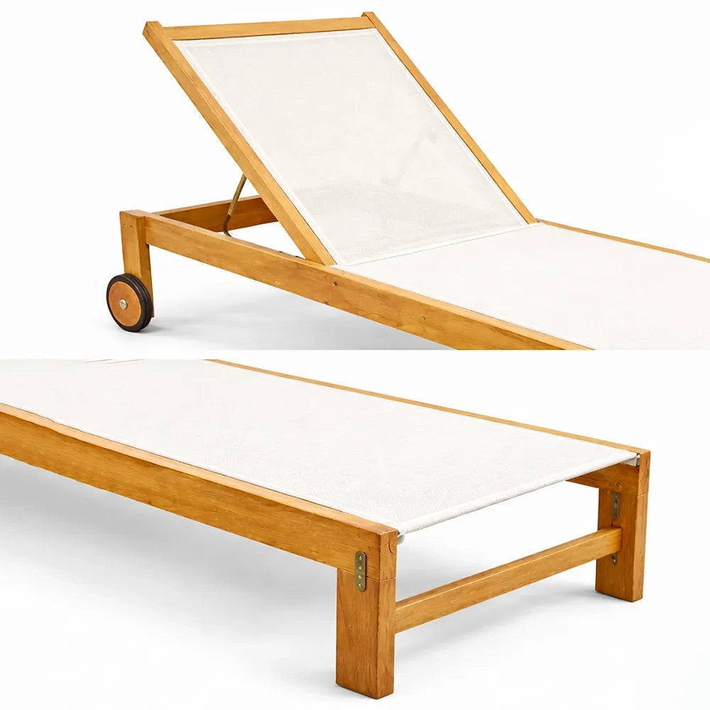 Set 2 Lettini Prendisole in Legno Teak con Ruote - Java Col. Beige