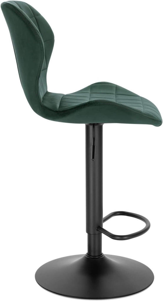 Set di 1 Sgabello da Bar con Schienale e Poggiapiedi Girevoli a 360° Sedia Alta da Cucina con Seduta Regolabile tra 60-82cm in Velluto e Metallo Verde Scuro BH324dgn-1