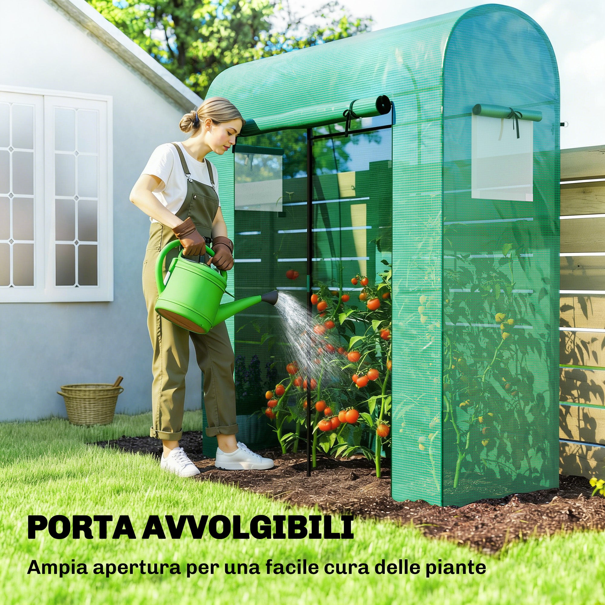 Serra da Giardino 170x68x200 cm Porta Avvolgibile e Finestre a Rete con Rivestimento in PE Verde