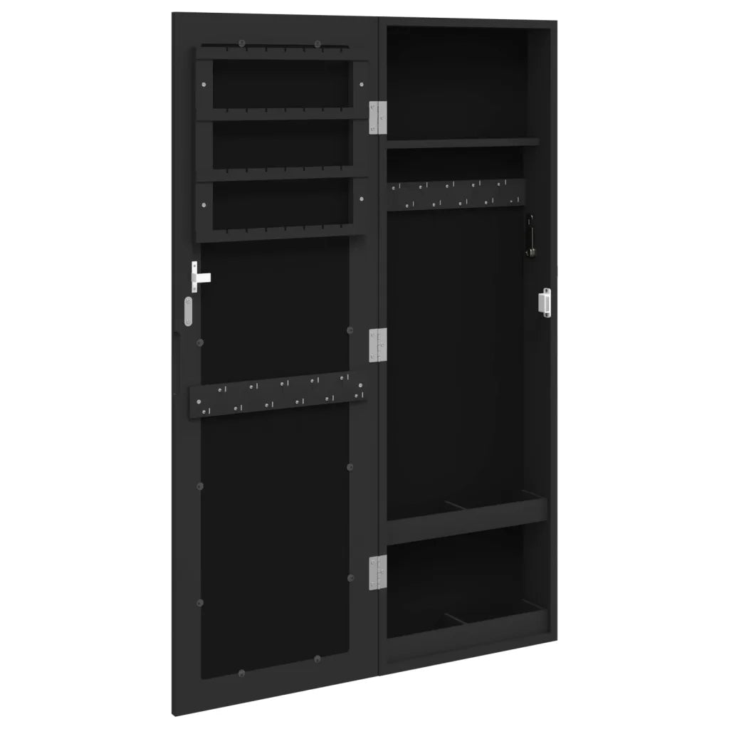 Armadio Portagioie con Specchio a Muro Nero 30x8,5x90 cm 353212