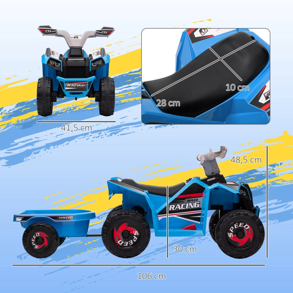 Quad Elettrico per Bambini con Rimorchio ¨C zephmum ¨C 6V 18-36 Mesi Blu