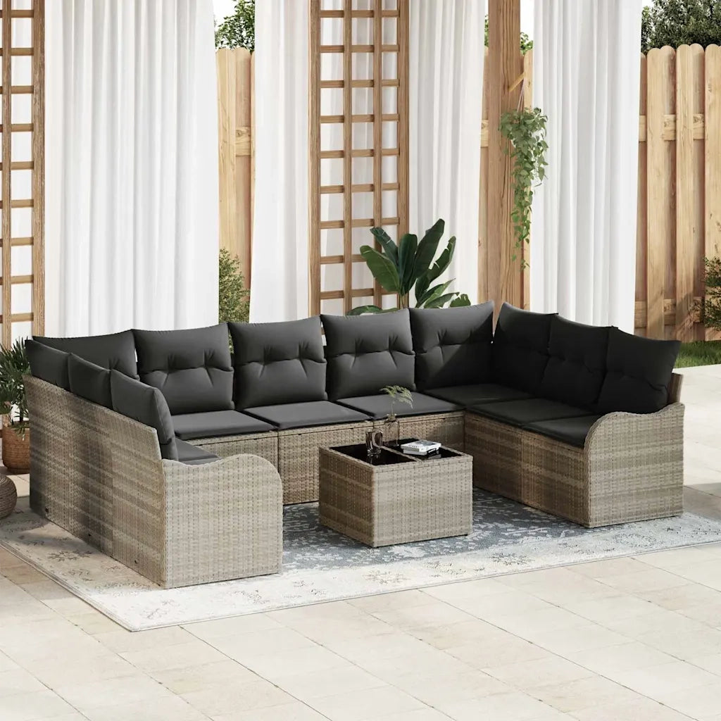 Set Divano da Giardino 10 pcs Grigio chiaro polyrattan 3345872