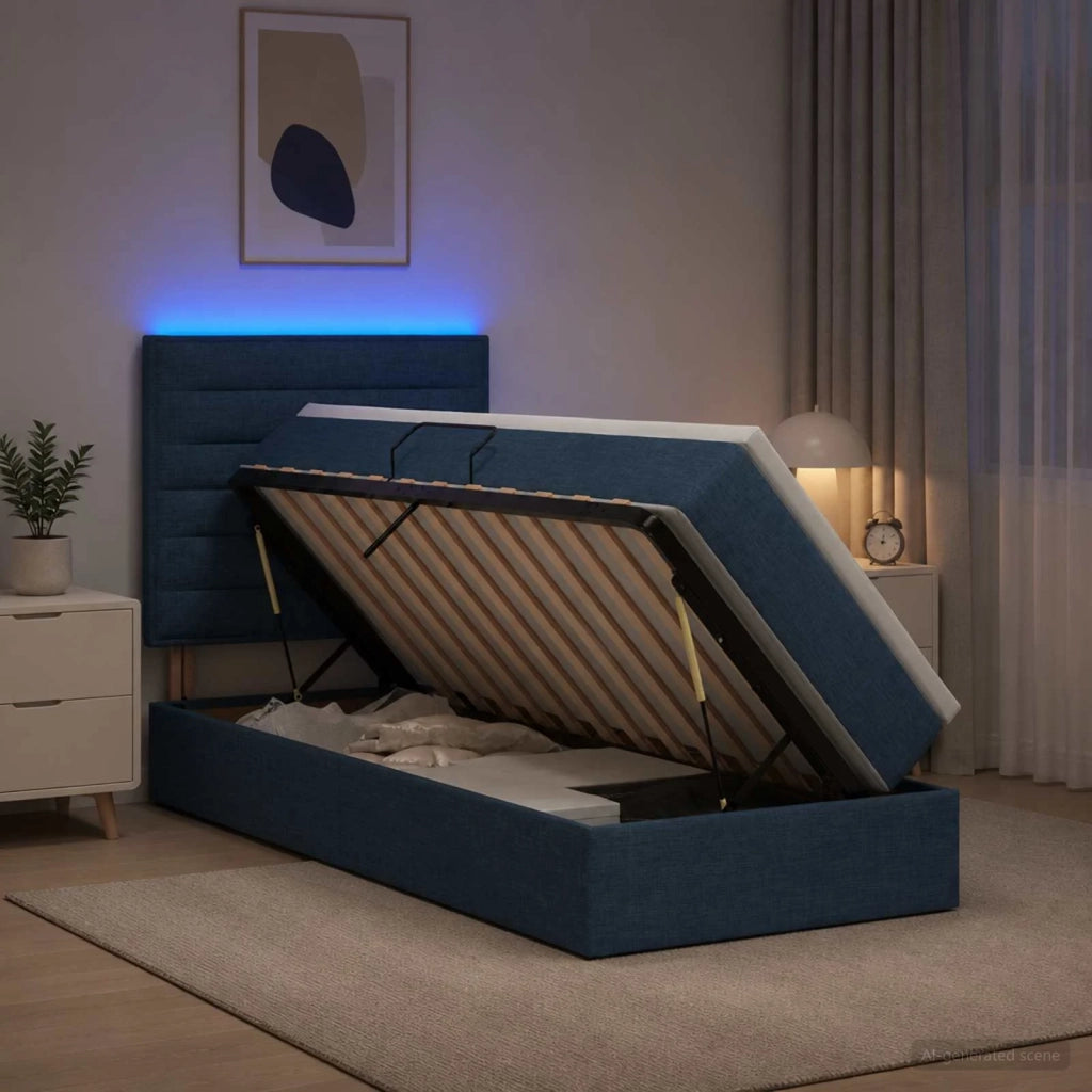 Letto con contenitore LED e materasso Blu 90 x 190 cm Tessuto 3459854