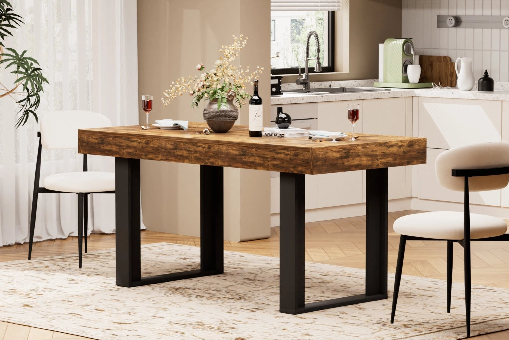 TAVOLO Allungabile 120-160 cm in Legno Effetto Rustico Marrone e Nero