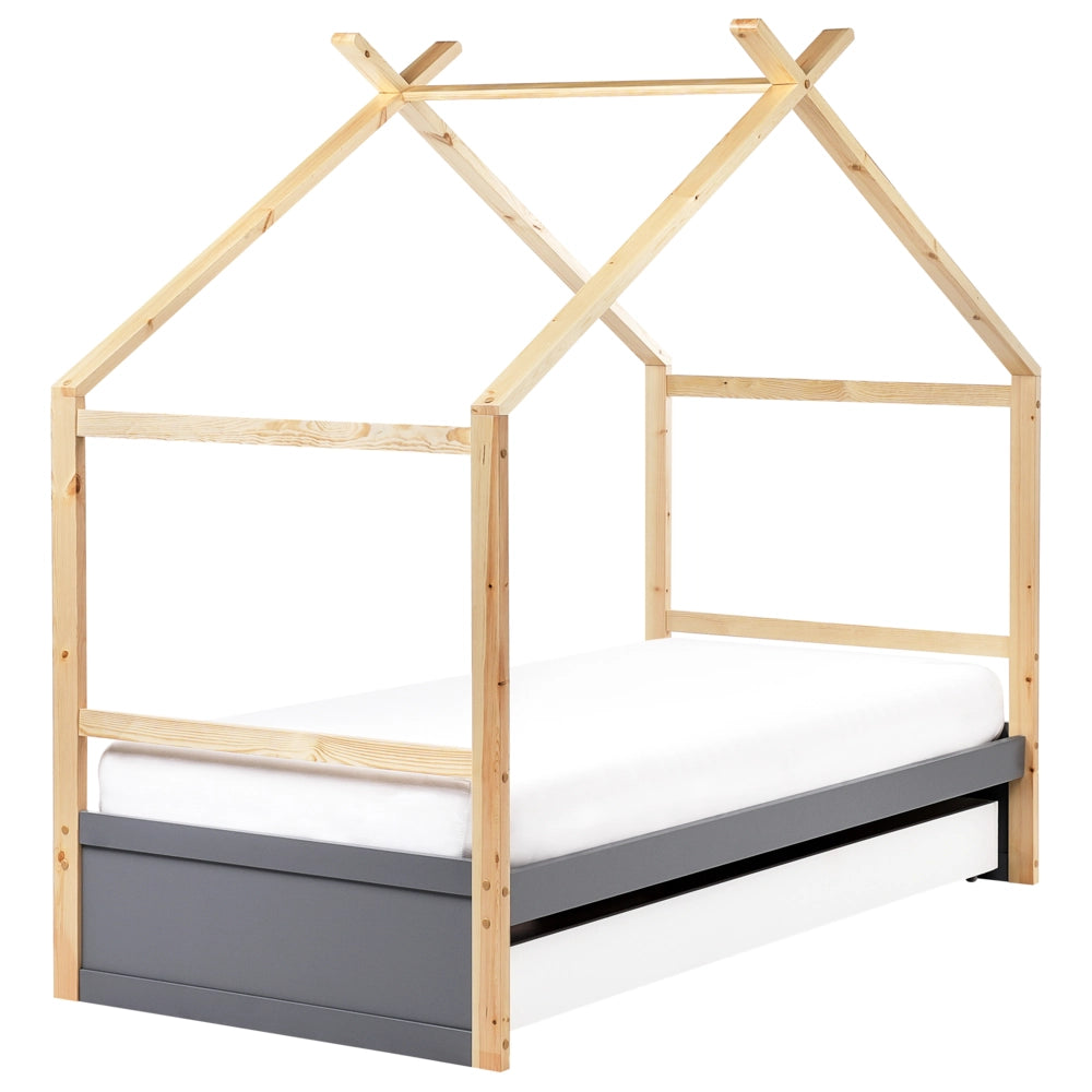 Letto per bambini in legno di pino grigio UE misura singola 90 x 200 cm con telaio a doghe cassetto contenitore letto per bambini piccoli