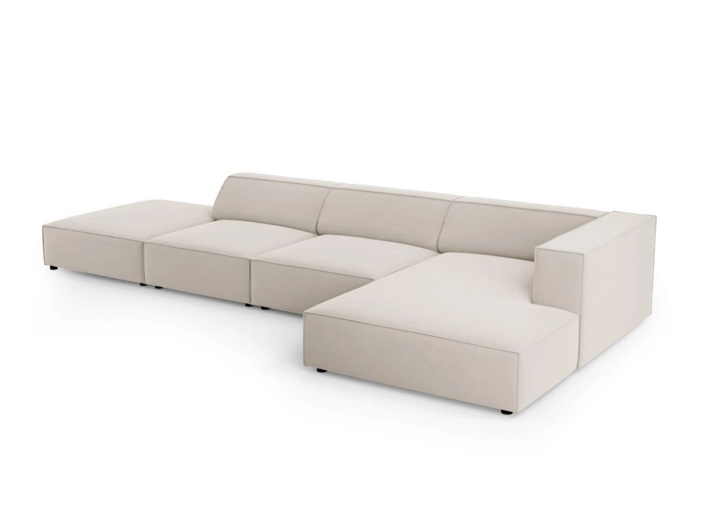 Cosmopolitan Design - Divano angolare destro "Arendal" 5 posti in velluto ecru 
