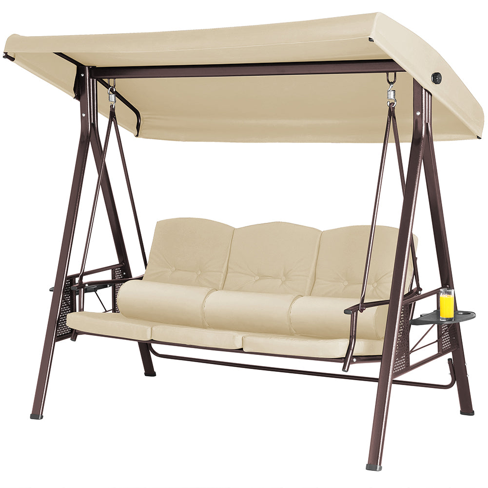 Dondolo Giardino Ibiza 3 Posti con Parasole Cuscini e Vassoio Pieghevole Beige