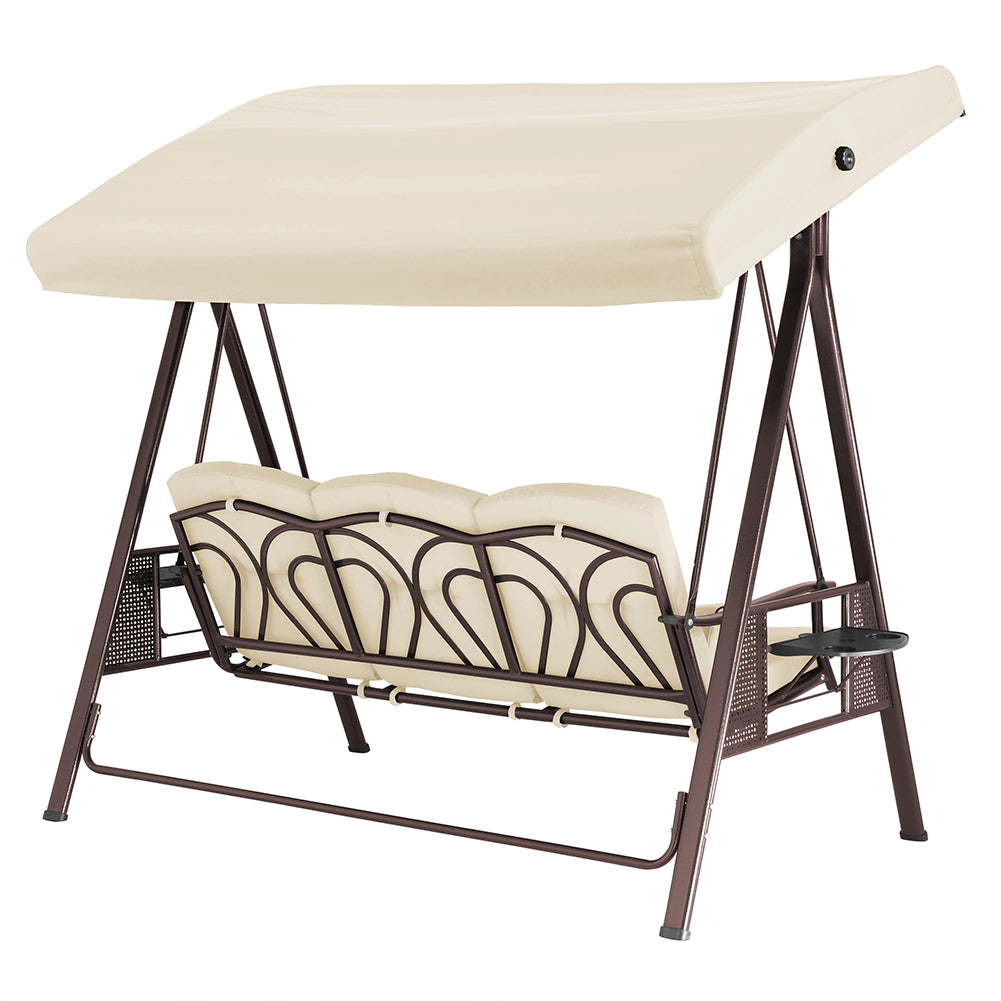 Dondolo Giardino Ibiza 3 Posti con Parasole Cuscini e Vassoio Pieghevole Beige