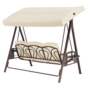 Dondolo Giardino Ibiza 3 Posti con Parasole Cuscini e Vassoio Pieghevole Beige