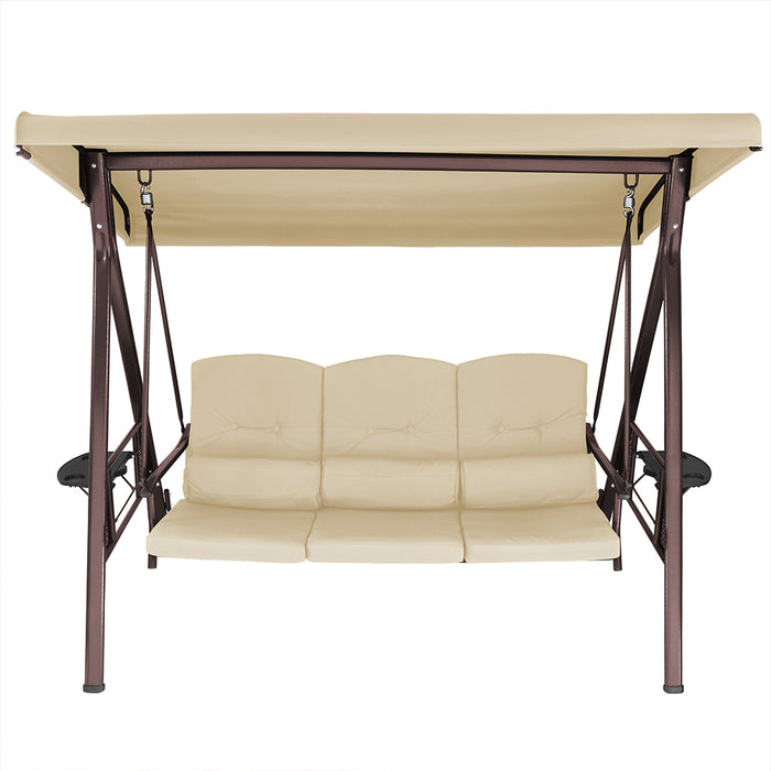 Dondolo Giardino Ibiza 3 Posti con Parasole Cuscini e Vassoio Pieghevole Beige