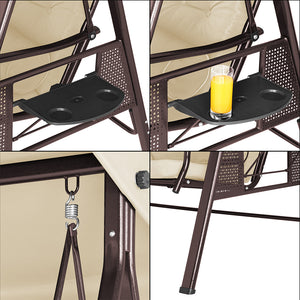 Dondolo Giardino Ibiza 3 Posti con Parasole Cuscini e Vassoio Pieghevole Beige