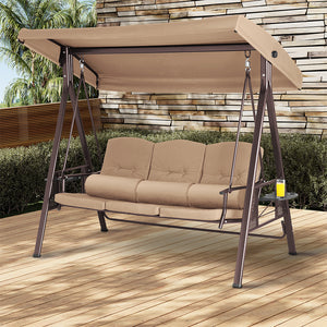 Dondolo Giardino Ibiza 3 Posti con Parasole Cuscini e Vassoi Pieghevoli Marrone