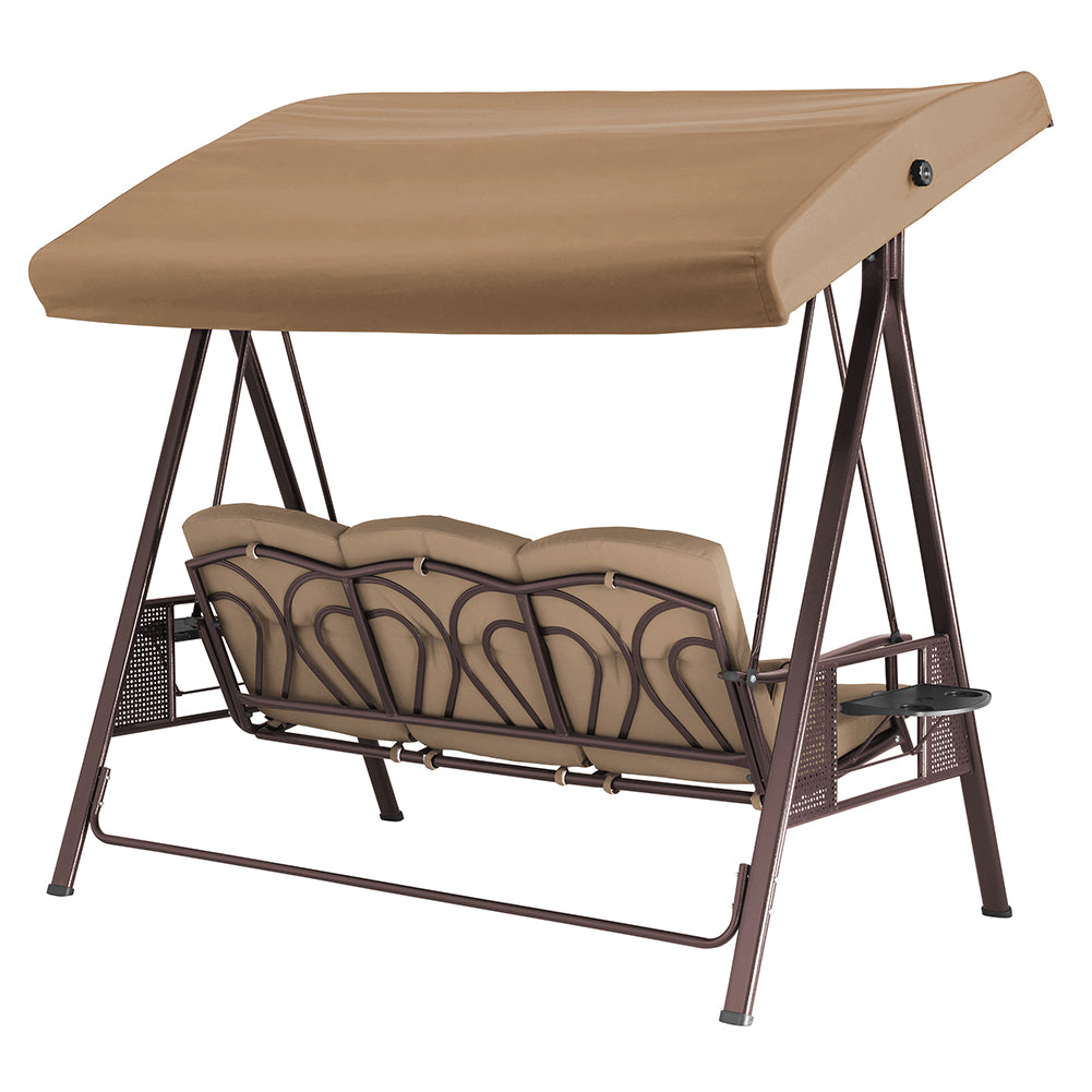 Dondolo Giardino Ibiza 3 Posti con Parasole Cuscini e Vassoi Pieghevoli Marrone
