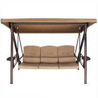 Dondolo Giardino Ibiza 3 Posti con Parasole Cuscini e Vassoi Pieghevoli Marrone