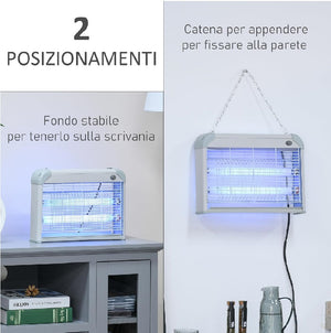Zanzariera Elettrica Slim 2 Lampade UV LED 20W per Zanzare e Mosche senza sostanze chimiche
