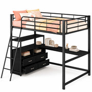 LETTO a soppalco 140x200 cm in metallo e MDF nero con scrivania a L
