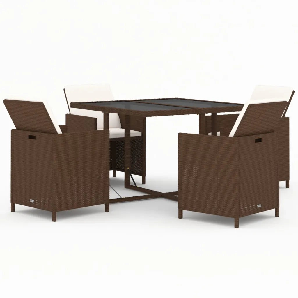Set da Pranzo per Giardino 5 pz con Cuscini Polyrattan Marrone cod mxl 38849