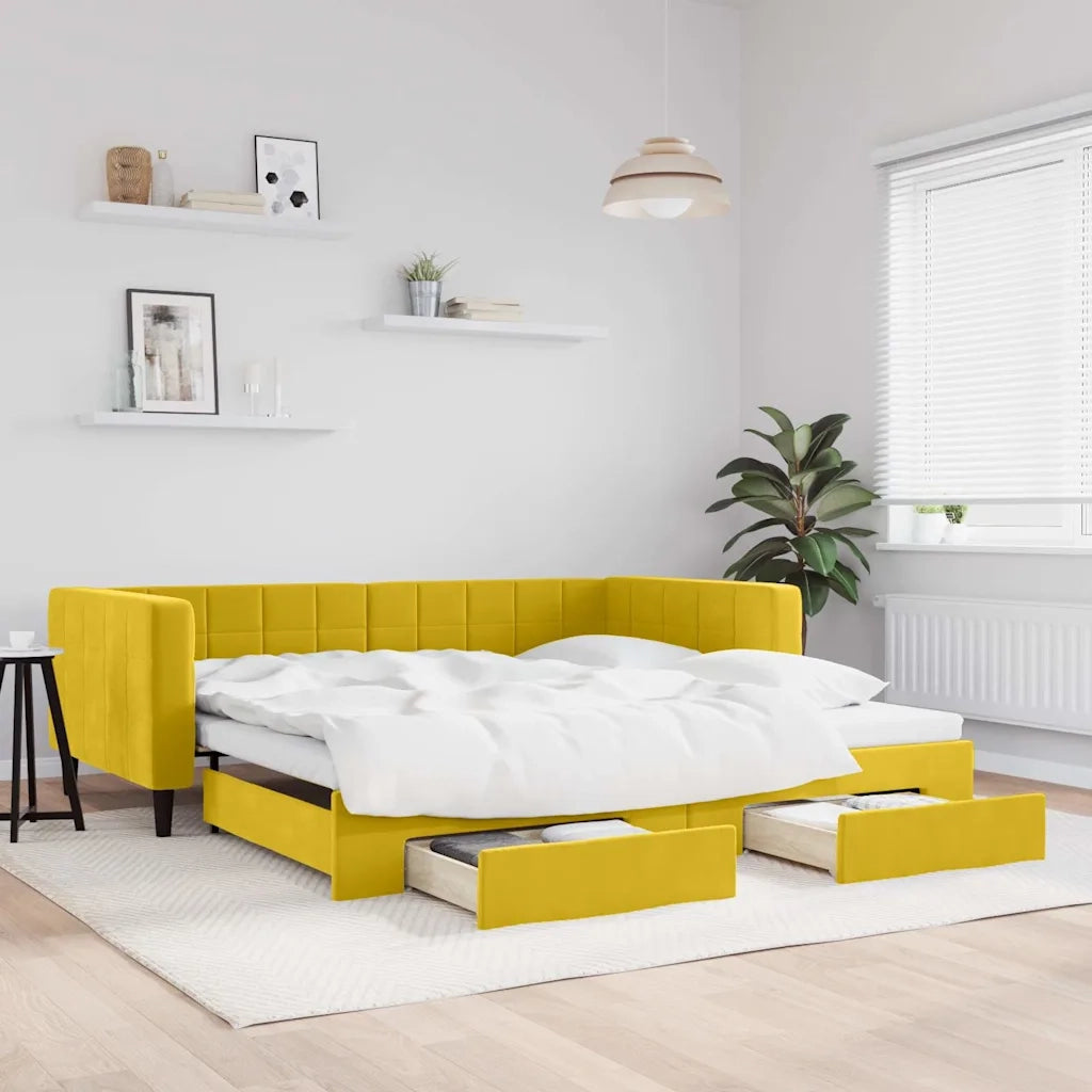 Divano Letto Estraibile con Cassetti Giallo 100x200cm Velluto 3196751