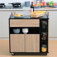 MOBILETTO DA CUCINA CON CASSETTI E RUOTE 76.5X40X82 CM IN LEGNO ROVERE E NERO