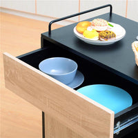 MOBILETTO DA CUCINA CON CASSETTI E RUOTE 76.5X40X82 CM IN LEGNO ROVERE E NERO