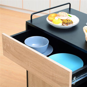 MOBILETTO DA CUCINA CON CASSETTI E RUOTE 76.5X40X82 CM IN LEGNO ROVERE E NERO