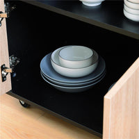 MOBILETTO DA CUCINA CON CASSETTI E RUOTE 76.5X40X82 CM IN LEGNO ROVERE E NERO