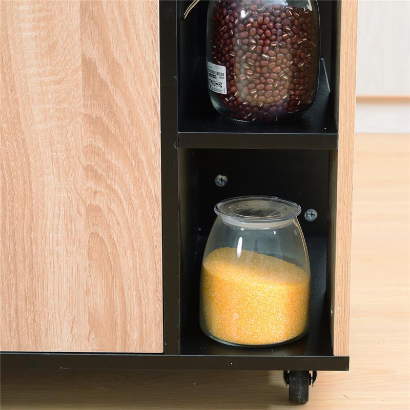 MOBILETTO DA CUCINA CON CASSETTI E RUOTE 76.5X40X82 CM IN LEGNO ROVERE E NERO