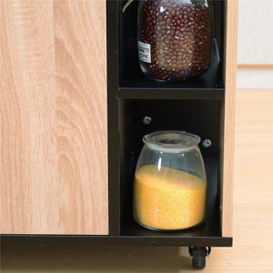 MOBILETTO DA CUCINA CON CASSETTI E RUOTE 76.5X40X82 CM IN LEGNO ROVERE E NERO