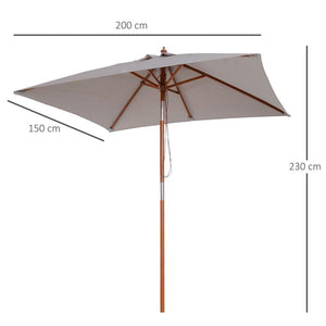 OMBRELLONE DA GIARDINO INCLINABILE 2 X 1.5 M 6 STECCHE E PALO IN LEGNO GRIGIO