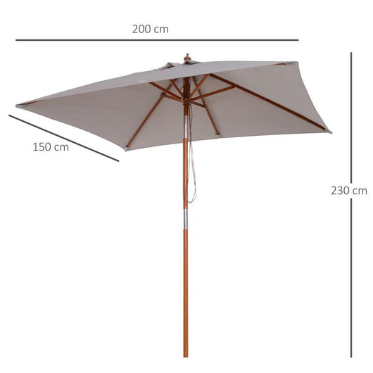 OMBRELLONE DA GIARDINO INCLINABILE 2 X 1.5 M 6 STECCHE E PALO IN LEGNO GRIGIO